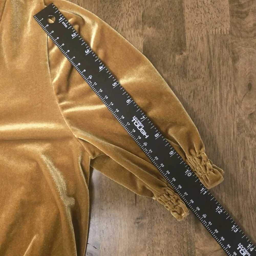 Madewell Velvet Wrap Top XS Mustard Gold Puff Sleeve Renaissance Boho Whimsigoth